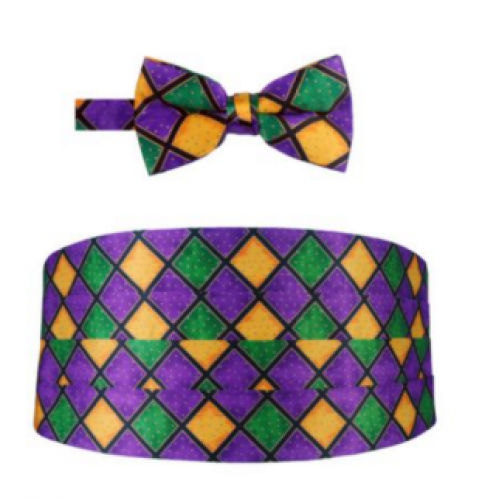 Mardi Gras Windowpane Cummerbund and Bow Tie Set